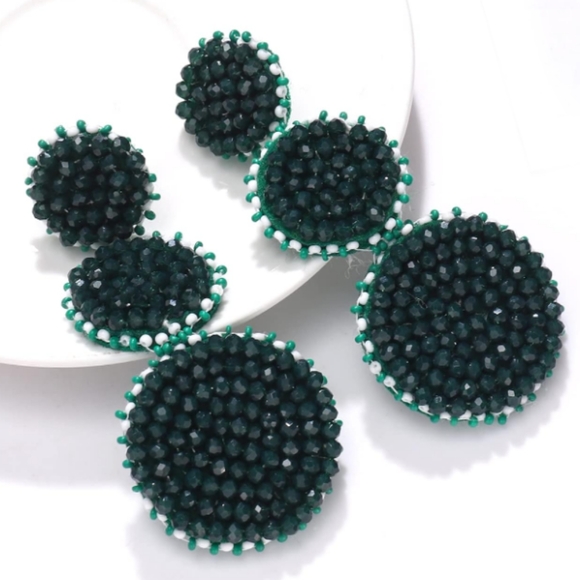 Cobalt Blue Beaded Triple Tier Earrings Bohemian Big Bold Boho Statement New - Picture 6 of 9